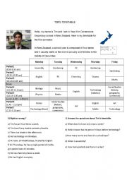English Worksheet: Tims timetable (a new zealander year 9 pupils timetable)
