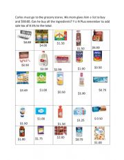 English Worksheet: Going to the grocery store math