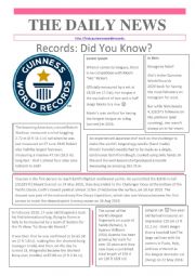 English Worksheet: Guinness Records Newspaper