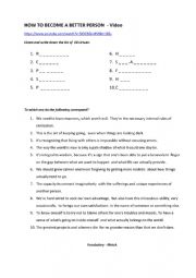 English Worksheet: How to become a better person : video and vocabulary