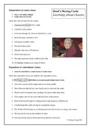 English Worksheet: Howls moving castle indep and Dependant clauses