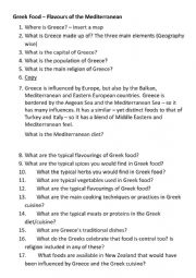 English Worksheet: Greek Food - food from another culture