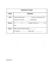 English Worksheet: Elements of a Poem: Guided Notes