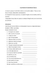 English Worksheet: Independent and Dependent Clauses