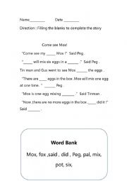 English Worksheet: work sheet for come see mox