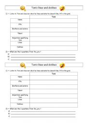 English Worksheet: Tom�s likes and dislikes