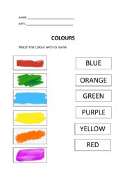 English Worksheet: Match the colour with its name