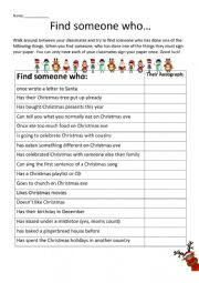 English Worksheet: Christmas - Find someone who