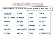 English Worksheet: Memory Game Adjectives.