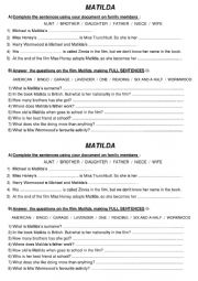 English Worksheet: Matilda�s family