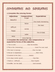 English Worksheet: comparatives and superlatives