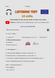 English Worksheet: A2 LEVEL listening TEST
