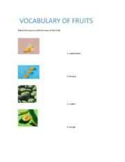 English Worksheet: match the fruits