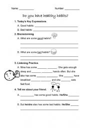 English Worksheet: healthy habit worksheet