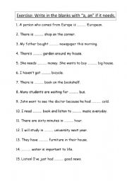 English Worksheet: A,An