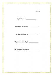 English Worksheet: family birthday