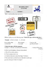 English Worksheet: signs