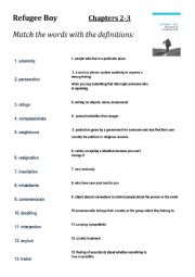 English Worksheet: Refugee Boy - Chapters 2-3 Vocabulary Match