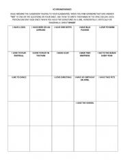 English Worksheet: Bingo