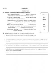 English Worksheet: Grammar test - Connectors/Conjunctions