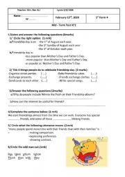 English Worksheet: 1ST FORM TEST N2