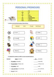 English Worksheet: PERSONAL PRONOUNS