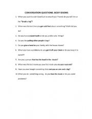 English Worksheet: Conversation Questions with body idioms