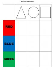 English Worksheet: Color Shape Sort