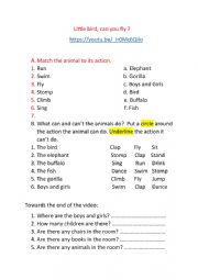 English Worksheet: LITTLE BIRD, CAN YOU FLY?