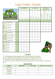 English Worksheet: Logic Puzzle Game - Houses