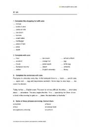 English Worksheet: A or AN