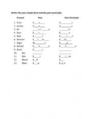 English Worksheet: Past simple form and past participle verbs
