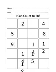 English Worksheet: I can count to 20