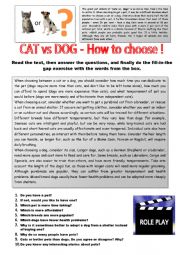 English Worksheet: Cats vs Dogs. Part 2 - (Question - Fill in the gaps - Role Play) + KEY
