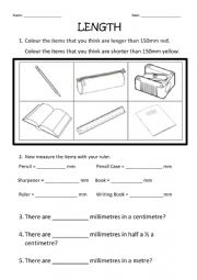 English worksheet: Length using millimetres