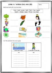 English Worksheet: Long /i:/ words. Spelling (ee) and (ea)