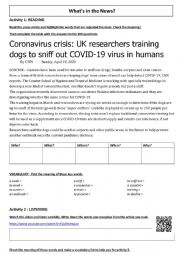 English Worksheet: Breaking News Video :  Dogs trained to detect coronavirus