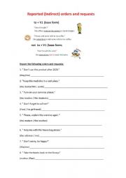 English Worksheet: Reported orders and requests