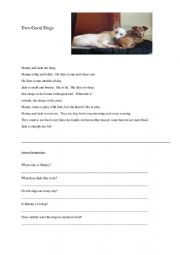 English Worksheet: Reading Comprehension Two Good Dogs