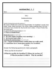 English Worksheet: A worksheet based on reading and writing