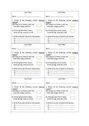 English Worksheet: Exit Card for rhyming Couplet