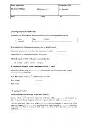 English Worksheet: Mid-term-test N1 1st form