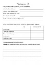 English Worksheet: Can or Can�t Ability