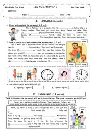 English Worksheet: 7th grade - Mid Term Test N1
