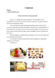 Junk food worksheets