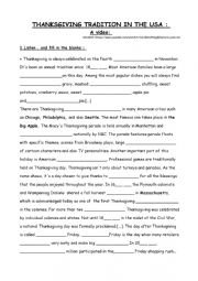 English Worksheet: Oral comprehension worksheet thanksgiving