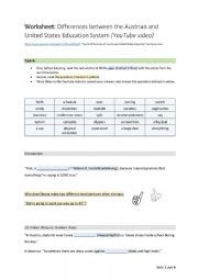 English Worksheet: US vs Austrian school system: top 10 Differences 