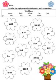 English Worksheet: Sight Word Review Activity