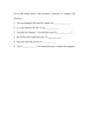 English Worksheet: Processive Pronoun