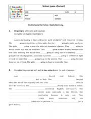 English Worksheet: Be going to - reading comprehension and be going to